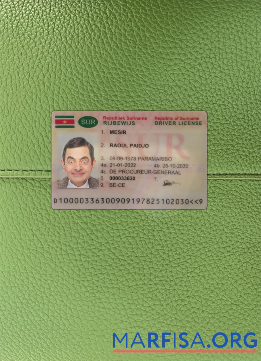 Blank Suriname driving license 2022 present photolook example